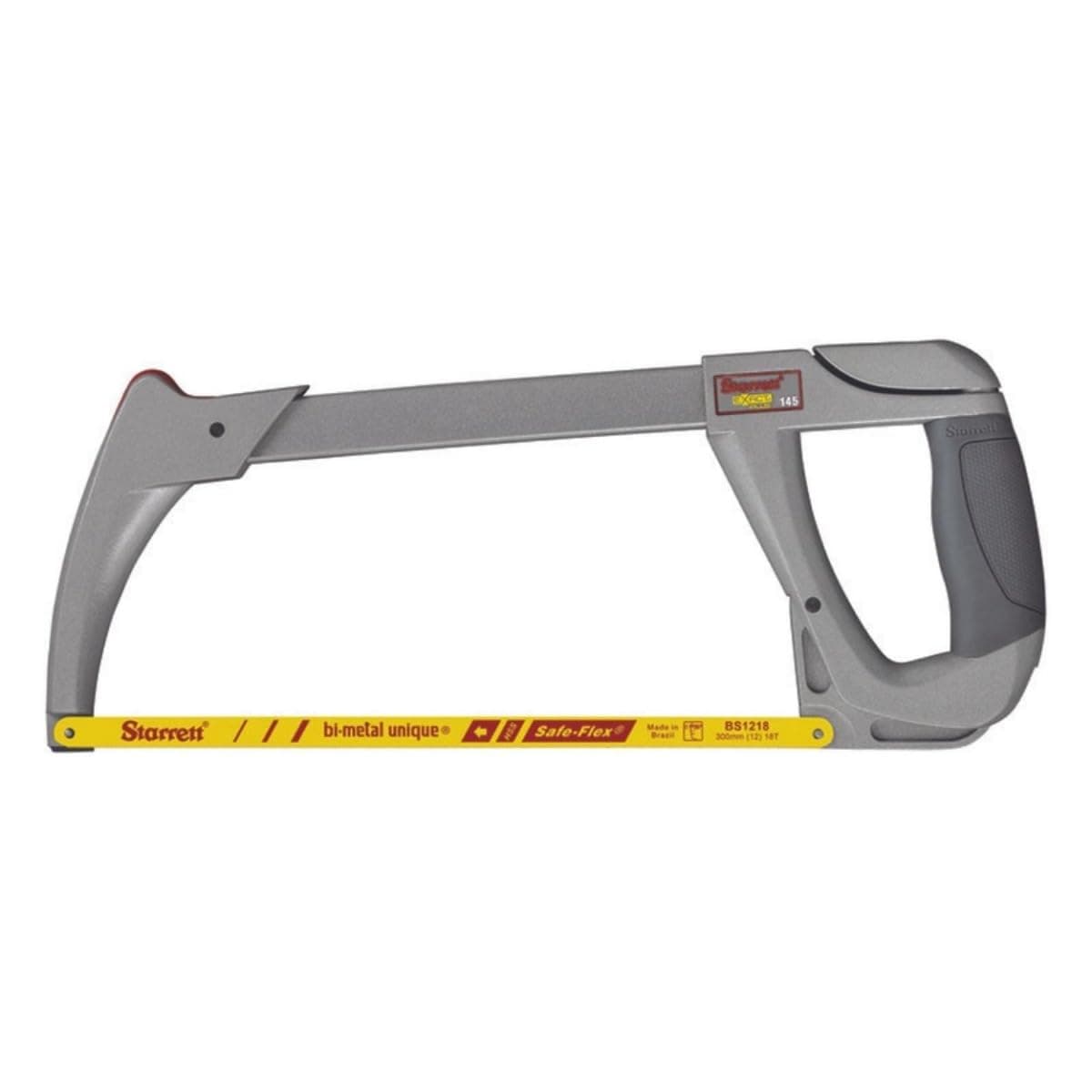Starrett High Tension Hacksaw Frame with Bi-Metal Unique High-Speed Steel Safe-Flex Hacksaw Blade - 28000 PSI Tension, 4-3/8" Throat Depth, 12" Blade Length - K145