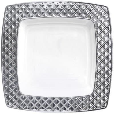 Diamond Collection Premium Plastic Plates for Weddings for 40 Persons, Includes 40 Dinner Plates, 40 Salad Plates, 80 Forks, 40 Spoons, 40 Knives, White with Silver Rim