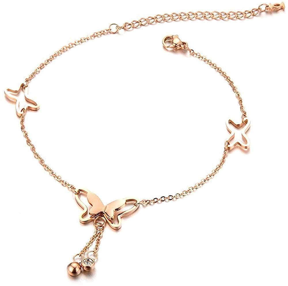 18k Rose Gold Plated Butterfly Anklet for Women and Girls