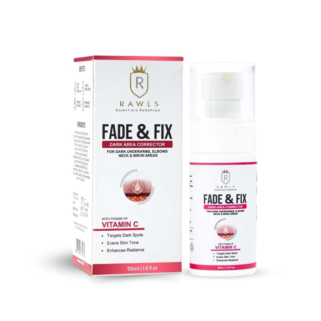 Rawls Fade & Fix for Dark Patches Body Parts Like Neck, Ankles, Knuckles, Armpits, Thighs & Elbows, Dark Area corrector, Spray for Acanthosis Nigricans | Chemical free | 50 ml