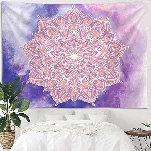 Purple Ombre Mandala Tapestry Wall Hanging, Bohemian Psychedelic Theme Tapestries for Home Dorm Living Room Bedroom Ceiling Decor, Large Colorful Passion Hippy Blanket for Men Women