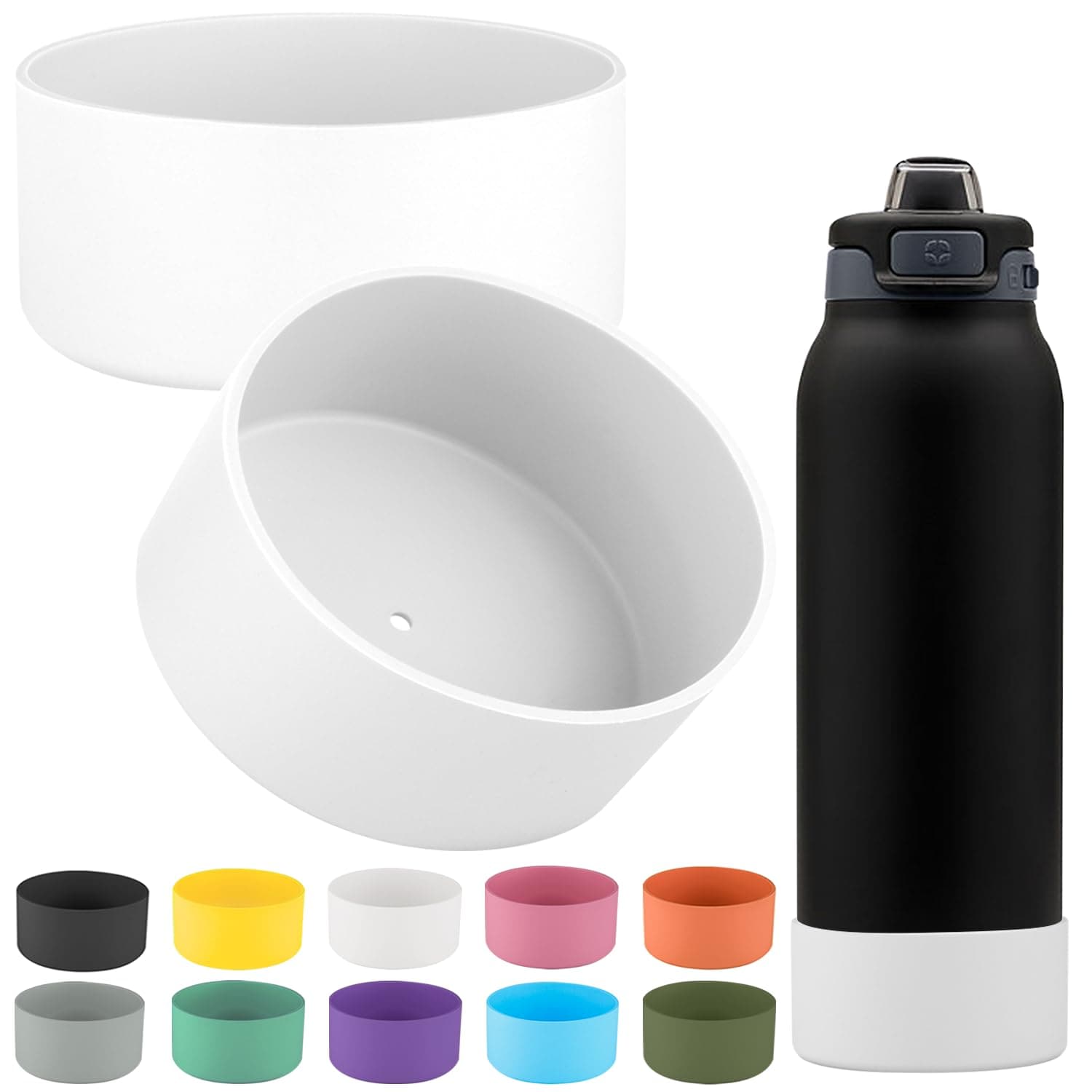 2 PCS Ello Pop Silicone Bottom for 32oz Stainless Steel Water Bottle Accessories - Avoid Scratches and Noise (White)