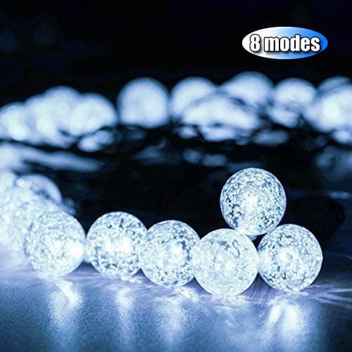 50ft 90 LED Solar Powered Outdoor String Lights Garden Crystal Ball Chrismas Globe Lights Decorative Lighting for Garden, Patio, Yard, Home, ChrismasTree, Parties,White