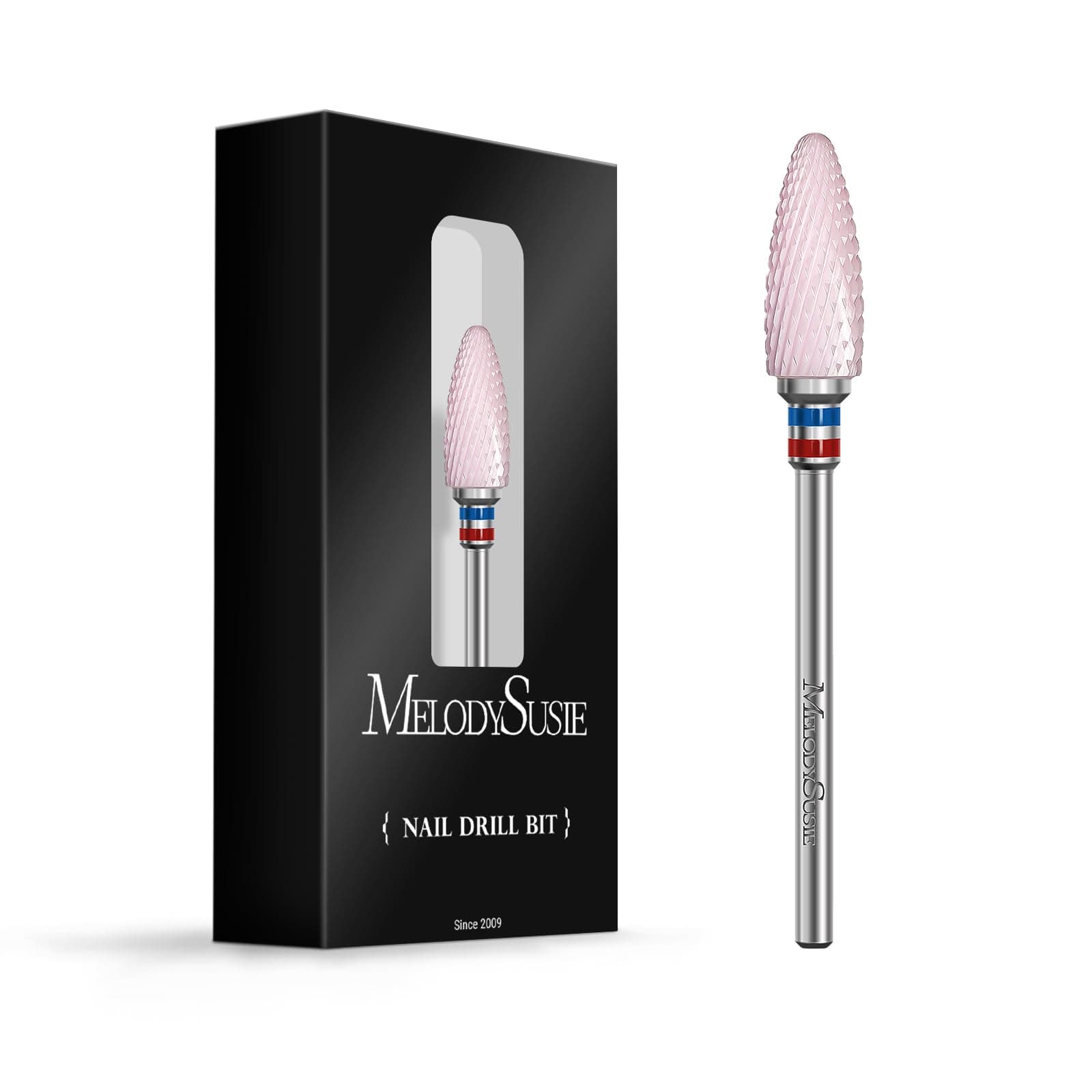 Ceramic Nail Drill Bit, 3/32'' (2.35mm) Professional Acrylic Nail File Flame Drill Bit for Manicure Pedicure Cuticle Gel Nail Polishing, Fine, Pink, Series BS