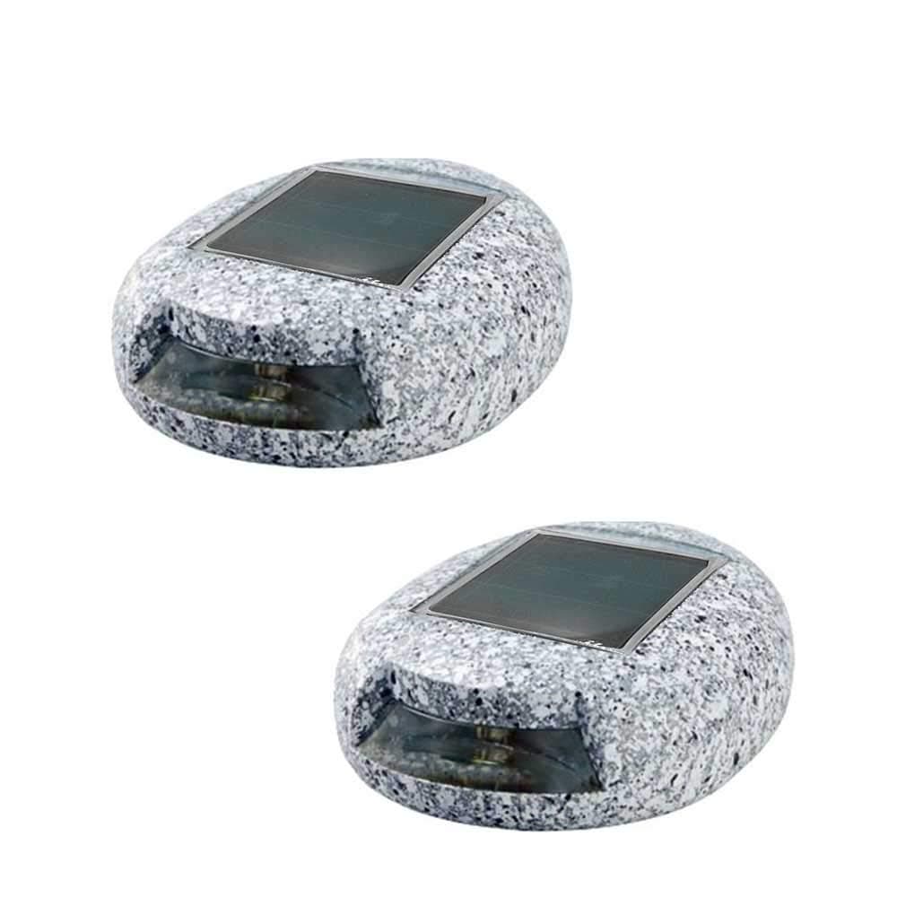 CHEEKON 2-Pack Solar Pebble Lights, Polyresin Materials,Grey