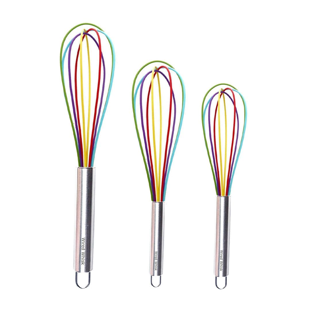 Silicone Whisk Set - Non-Scratch Set of 3 - Mini & Small Sizes - Stainless Steel Whisk - Cookware Wisking Tool