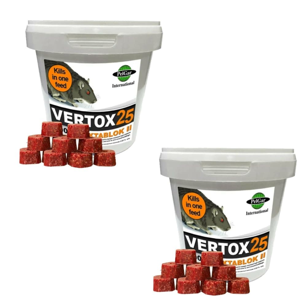 Rat Poisoning Blocks Mouse Bait Blocks Single Feed Rodent Killer Block Max Strength Fast Acting All Weather Bait Block 2 Tubs (VERTOX OKTABLOK ll- 300g).