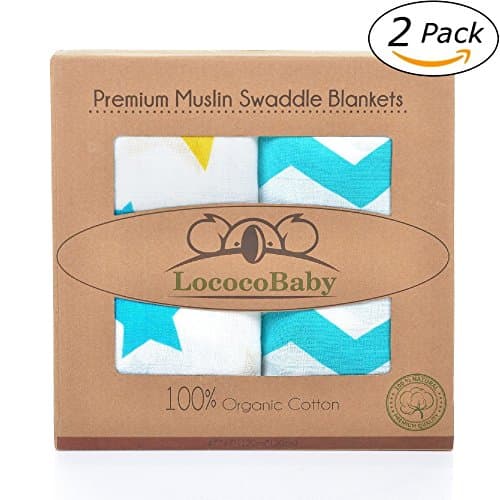 Set of 2 Premium Muslin Swaddle Baby Blankets by LococoBaby-100% Organic Cotton-Nursery Receiving Sleeping Infant Newborn Wrap-Crib & Stroller Bedding-Shower Gift for Boys & Girls-Chevron & Stars