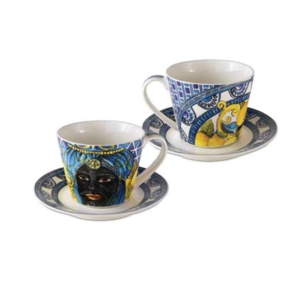 Set of Two BACI MILANO Sicily Coffee Cups in Blue Ceramic BMCOF.BRM02