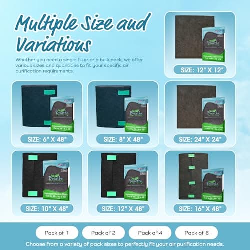 Breathe Naturally Universal Cut To Fit Carbon Activated Air Filter - Replacement Charcoal Filters - Pre Filter Carbon Sheet for Air Purifier, Vent Filters & More - Made in USA (Pack of 6, 16x48)