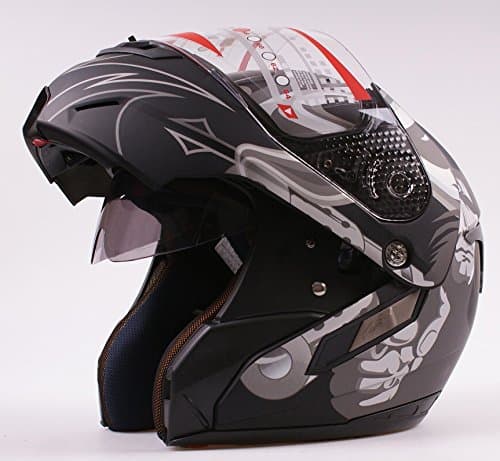 Dual Visors Matt Black Jet Flip Front Up Motorcycle Vespa Full/Open Face Modular Helmet (M 57cm ~ 58cm)