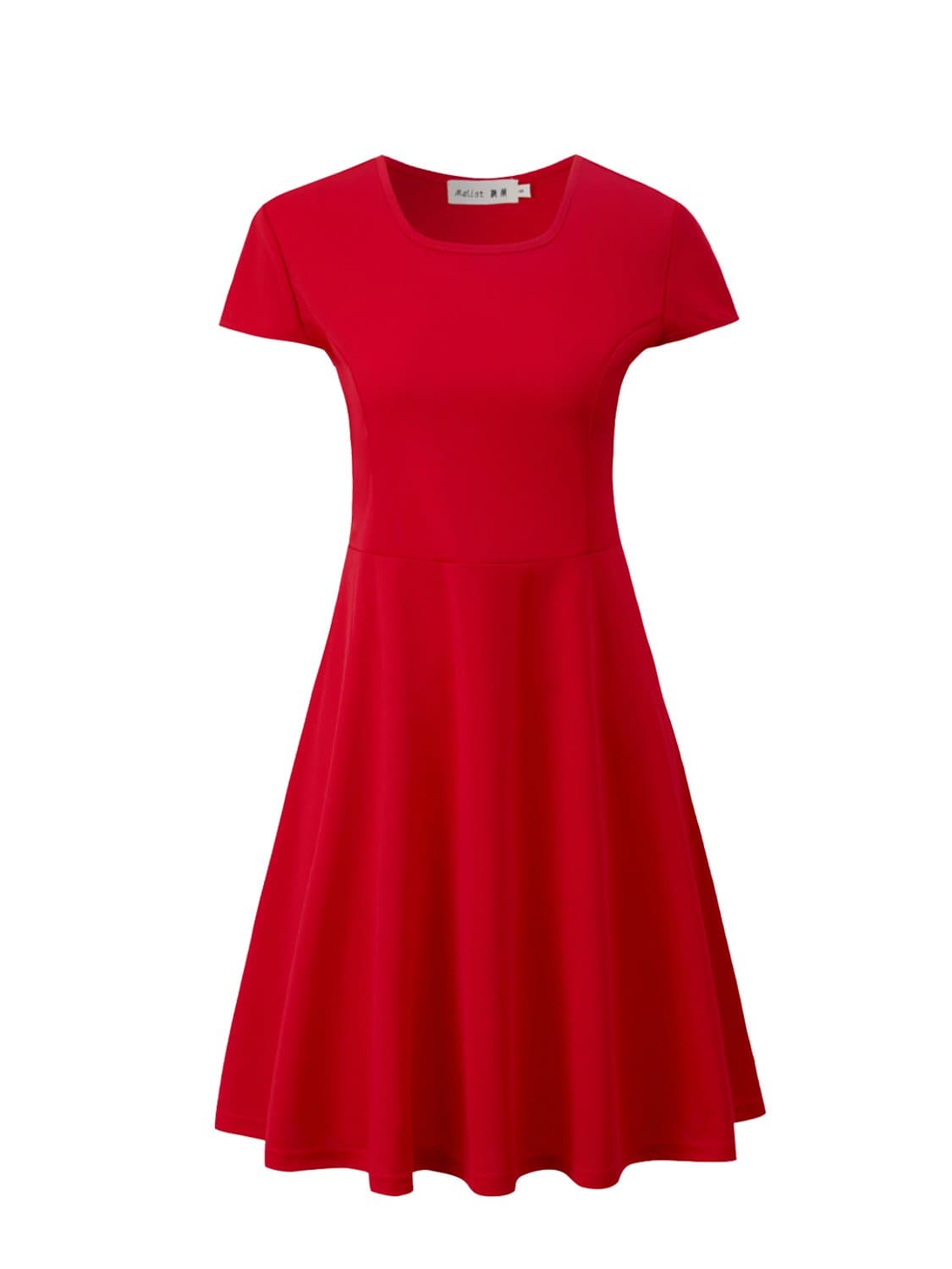 Malist Simple Casual Cap Sleeve Flared Midi Round Neck Summer Dress