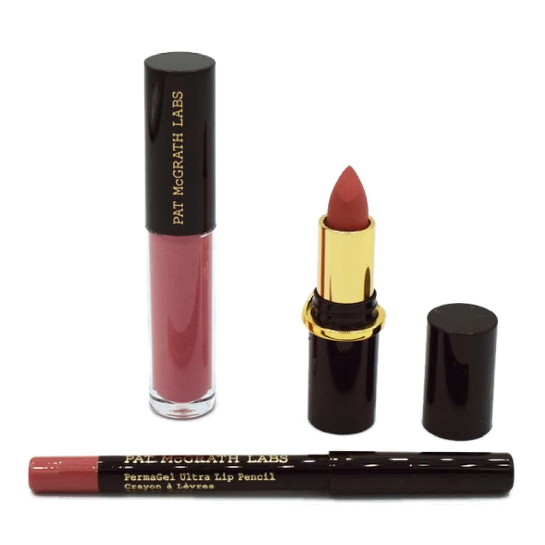 Mini Divine Rose Lip Trio by Pat Mcgrath Labs for Women - 3 Pc 0.14oz MatteTrance Lipstick, 0.15oz Mini Lusto Gloss, 0.042oz PermaGel Ultra Lip Pencil