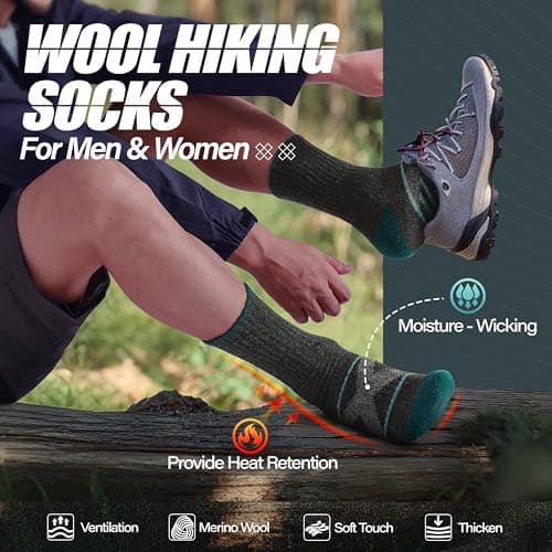 ANTSANG 5 Pairs Merino Wool Hiking Socks for Men & Women Thermal Winter Warm Moisture Wicking Cushion Boot Socks