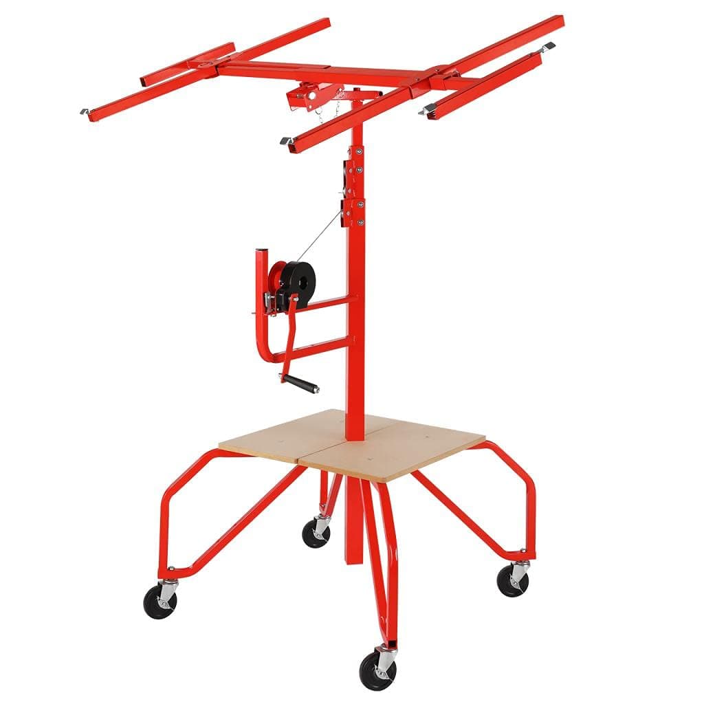 Drywall Lift Panel 11' Lift Drywall Panel Hoist Jack Lifter Jack Rolling Caster Wheel Sheetrock Drywall Lift Construction Tools (11FT 4 Wheels)