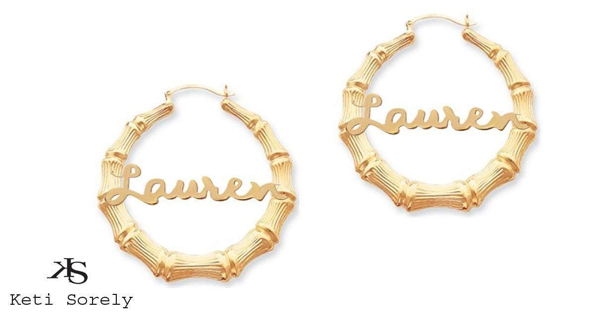 Personalized Bamboo Earrings with Nameplate.