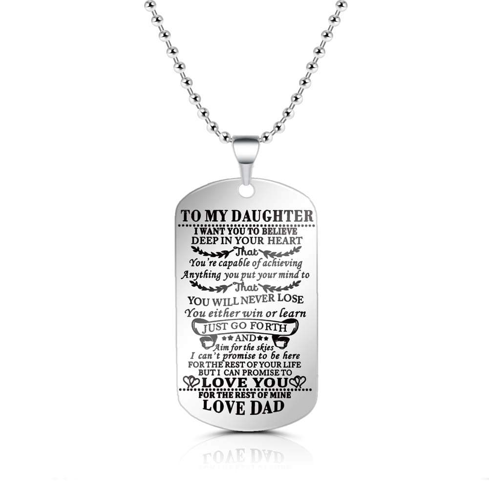 SUMMER LOVE Dad Mom To My Son Daughter I Want You To Believe Stainless Steel Dog Tag Military Air Force Pendant Necklace Ball Chain Gift for Birthday Graduation