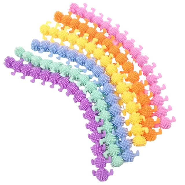 Caterpillar Toys Stretchy String Autism Sensory Toy for Anti Anxiety & Stress Relief, Fun Noodle Worm Colorful Long Squishy Rubber Caterpillar Toy for Kids (Pack of 6)