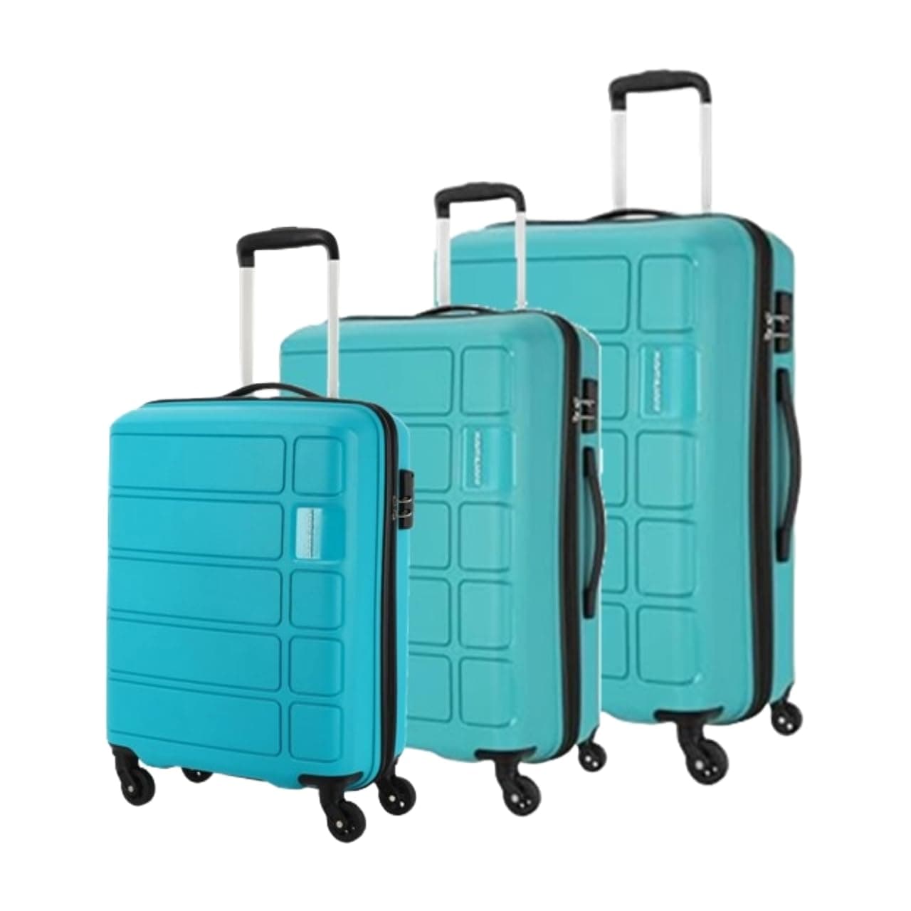 by American Tourister Harrier 3-Piece Luggage Set - 56, 68 & 78 cm Polypropylene Hard-Sided Spinner Suitcases with 4 Wheels (Coral Blue)