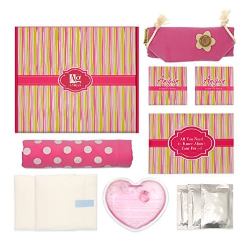 Anigan First Period Kit with Bikini Menstrual Panties, Instant Heat Pad, Informational Booklet & More