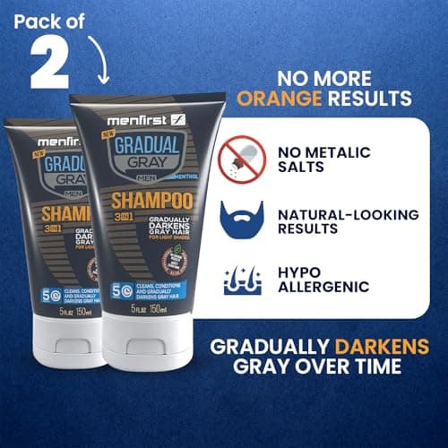 MENFIRST - Gray Hair Reversal Shampoo - Gradual Darkening for Light Brown to Blonde Hair - Hypoallergenic & Chemical-Free - Gray Reducing Formula for Men - 2 Pack, 5 Oz Each