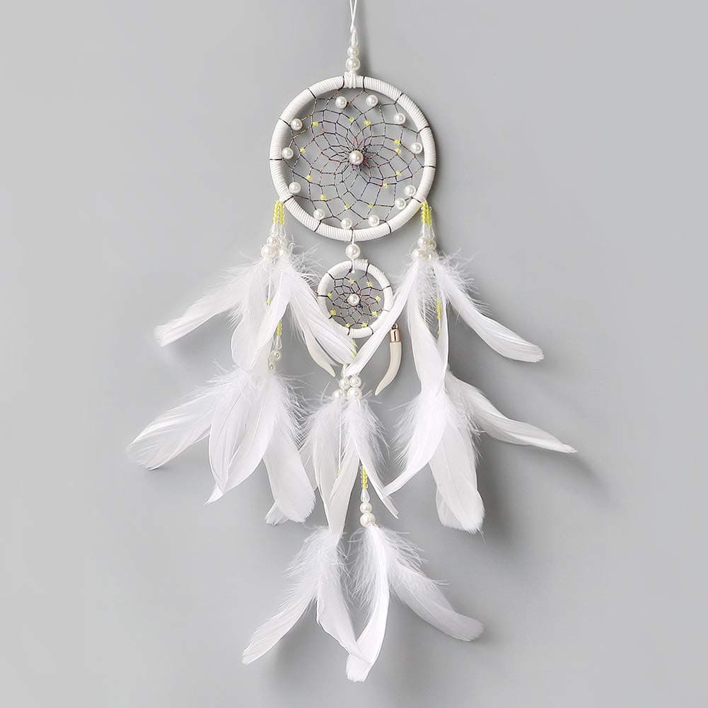 Dream Catcher ~ Handmade Traditional Feather Wall Hanging Home Decoration Decor Ornament Craft (White NO.2)