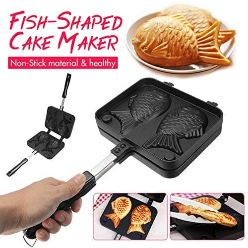Home Non-Stick Taiyaki Fish-Shaped Bakeware Waffle Pan Maker 2 Molds Cake Baking Tools