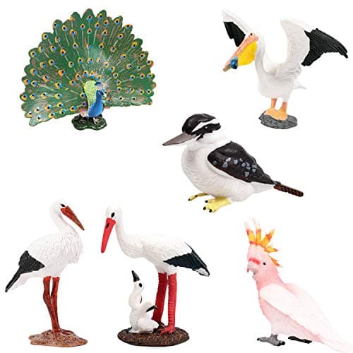 Birds Peacock Pelicans Kookaburra Crane Flamingo Moluccan Cockatoo Model Animal Figure Suitable for Animal Zoo Dinosaur World Scene Plastic Model Decor Collector Toy Gift