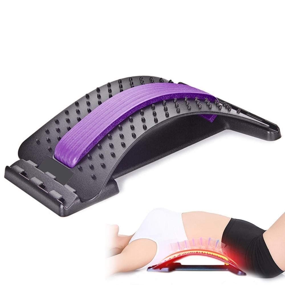 Lumbar Traction Device, Herniation Striking Traction Magical Lumbar Support Supports Treatment, Orthopedic Back Stretching Device, Acupuncture Massage Kyphosis Correction Pad, Back(Purple & Black)