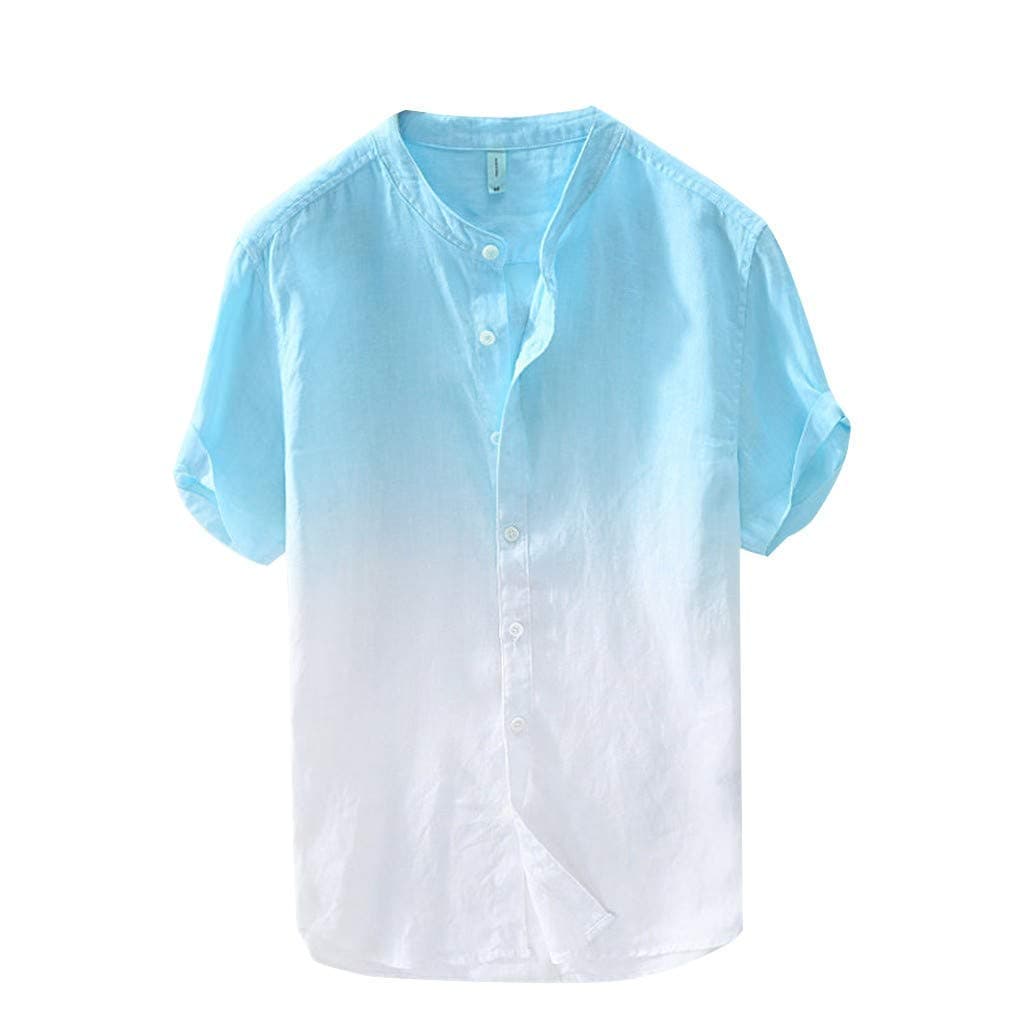 Shirts TUDUZ Men Summer Dyed Gradient Color Cotton and Linen Shirt Short Sleeve Henley Neck Casual Shirts Tops