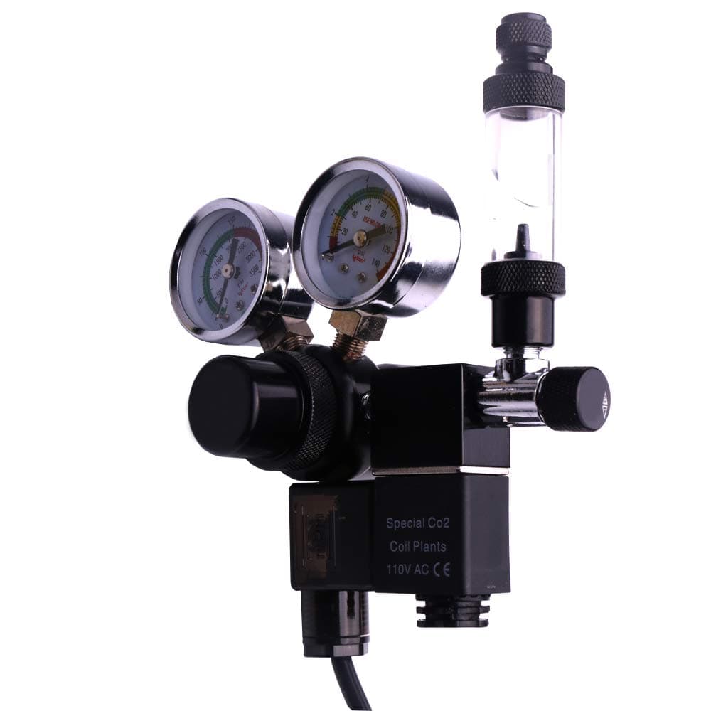 CO2 Regulator Aquarium Big Dual Gauge Display with Bubble Counter and Check Valve w/Solenoid 110V Fits Standard US Tanks Easy to Adjust CO2 Level Comes w/Tools