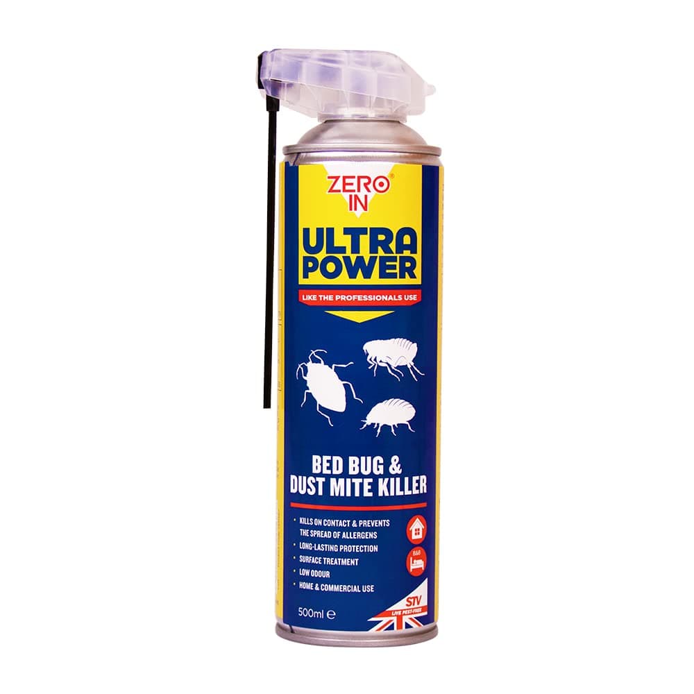 Ultra Power Bed Bug & Dustmite Killer - 500 ml Dual Action Aerosol Indoor Use Fast-Acting Kills Bed Bugs on Contact and Prevents the Spread of Allergens