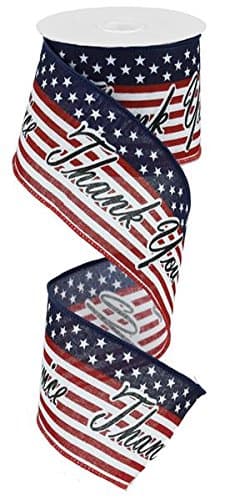 Stars & Stripes Thank You for Your Service Wired Edge Ribbon - 2.5" x 10 Yards (Canvas)