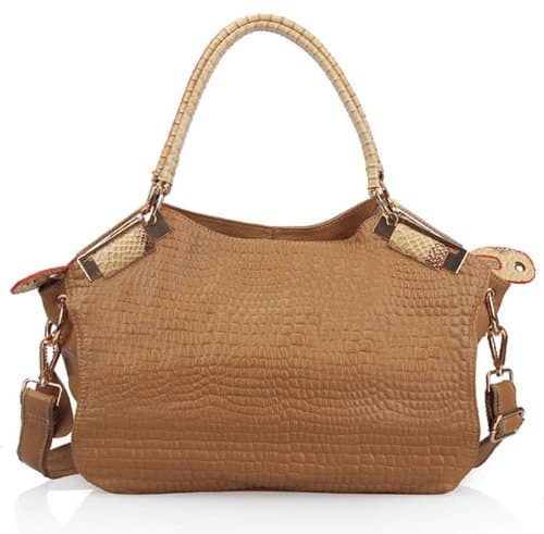 VIVILLI Crocodile Print Leather Handbag-Apricot
