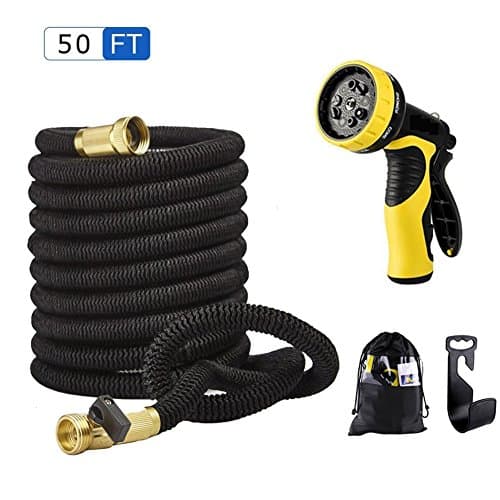 Anteko 50' Expandable Garden Hose, 9 Functions Sprayer, Strongest Expandable Water Hose With Double Latex Core, 3/4 Solid Brass Fittings,Extra Strength Fabric - IMPROVED Expanding Hose (50 FT 2017)