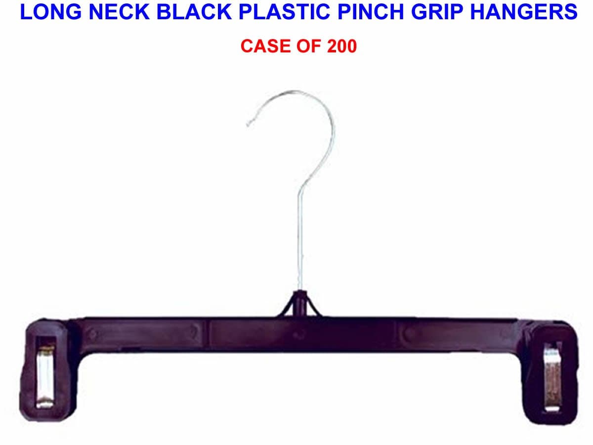 eg12longneck 12" Plastic Pinch Grip Black Hangers : Long Neck Hanger for Skirts,Pants,Shorts