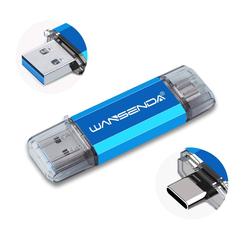 Wansenda128GB USB C Flash Drive 2 in 1 Thumb Drive, OTG USB 3.0 & Type-C Photo Memory Stick for Android Devices/PC/Mac (128GB, Blue)