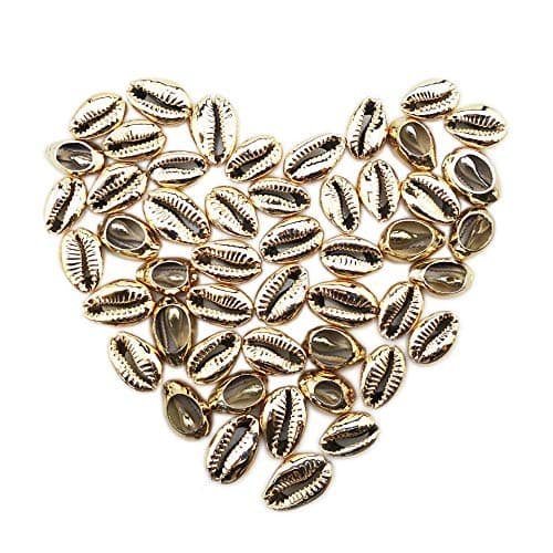 INSPIRELLE 50pcs Spiral Cowrie Shell Beads Cut Sea Shell Connectors Beach Seashells Cowrie Shell Charms DIY Jewelry Making Rasta Dreadlock Braid Decoration (Golden, Small)