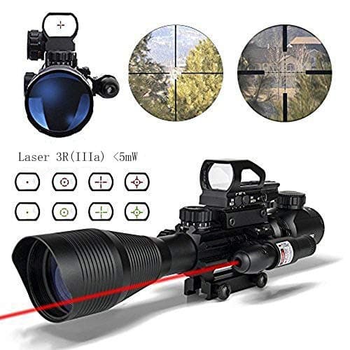 HSEE Scopes 4-12X50EG Dual Ill Optical Reticle with Holographic Unlimted R&G Dot Sight and 500m Green Laser 22&11mm Weaver/Picatinny Mount(36 Month Warranty)