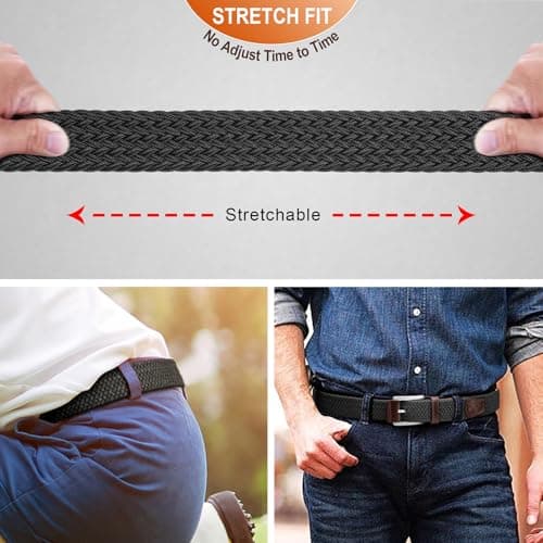 BULLIANT Belt for Men 2Pack,Mens Gift Stretch Braided Web Belt Elastic for Casual Golf Jeans,1 3/8"