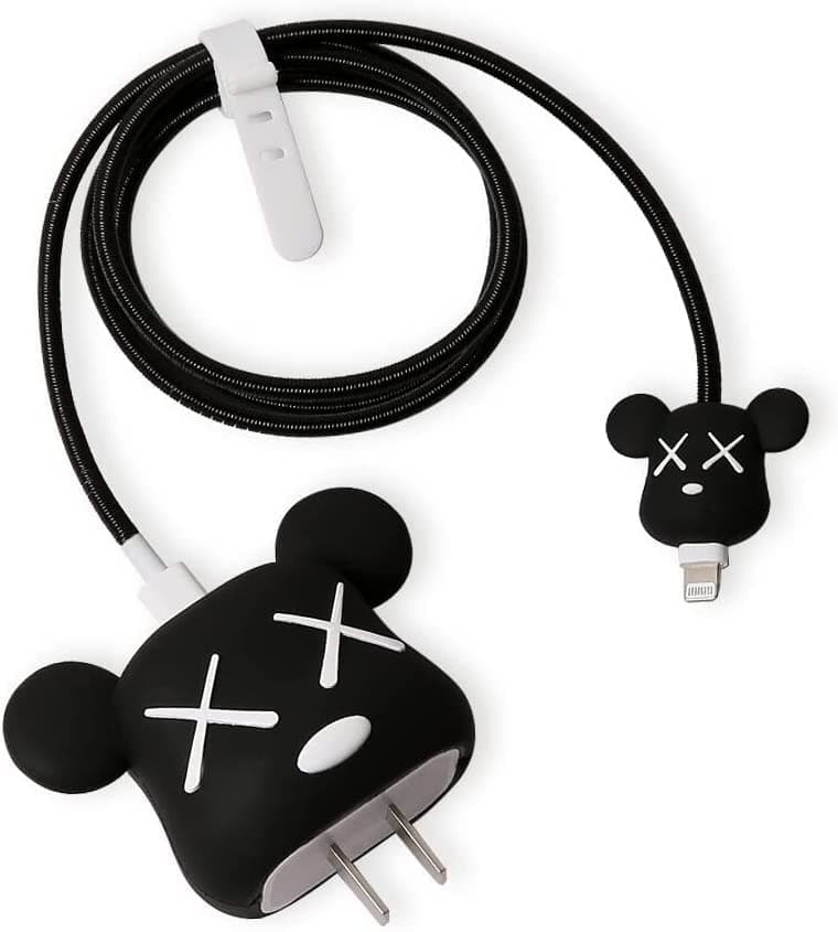 3D Cute Cartoon Series Fast Charger Protector for iPhone 18W 20W iPhone 14 13 12 11 Pro Max Fast Charging Cable Charger Head Protective Cover Cable Accessory Data Cable Protective Sleeve - Black Bear