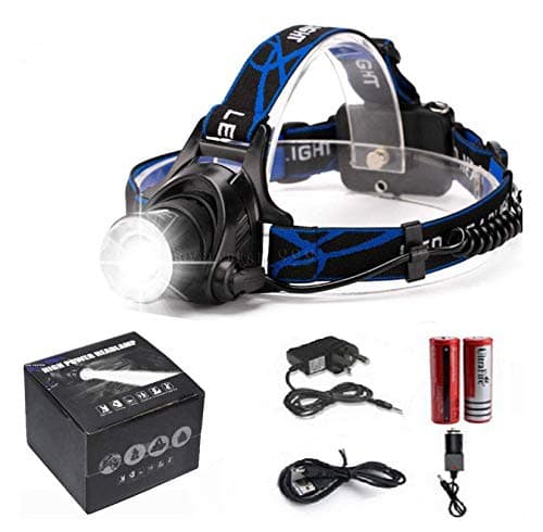 LED Headlight Torch 6000Lm Cree T6 Running Rechargeable Headlamp Head Light Lamp(2 x18650 Battery + UK Charger + Car Charger+ Rechargeable USB.)