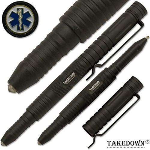 Takedown E.M.S First Response Team Crafted Aircraft Aluminum Alloy Flat Tip Heavy Duty Pocket Clip Replaceable Ink Cartridges Window Breaker Grey Tactical Pen EMS Emblem