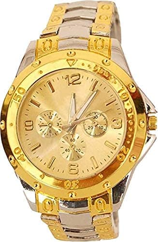 Stylish Gold Silver Metal Strap with Golden Dial Boys Watch for Men Analog Watch - for Men