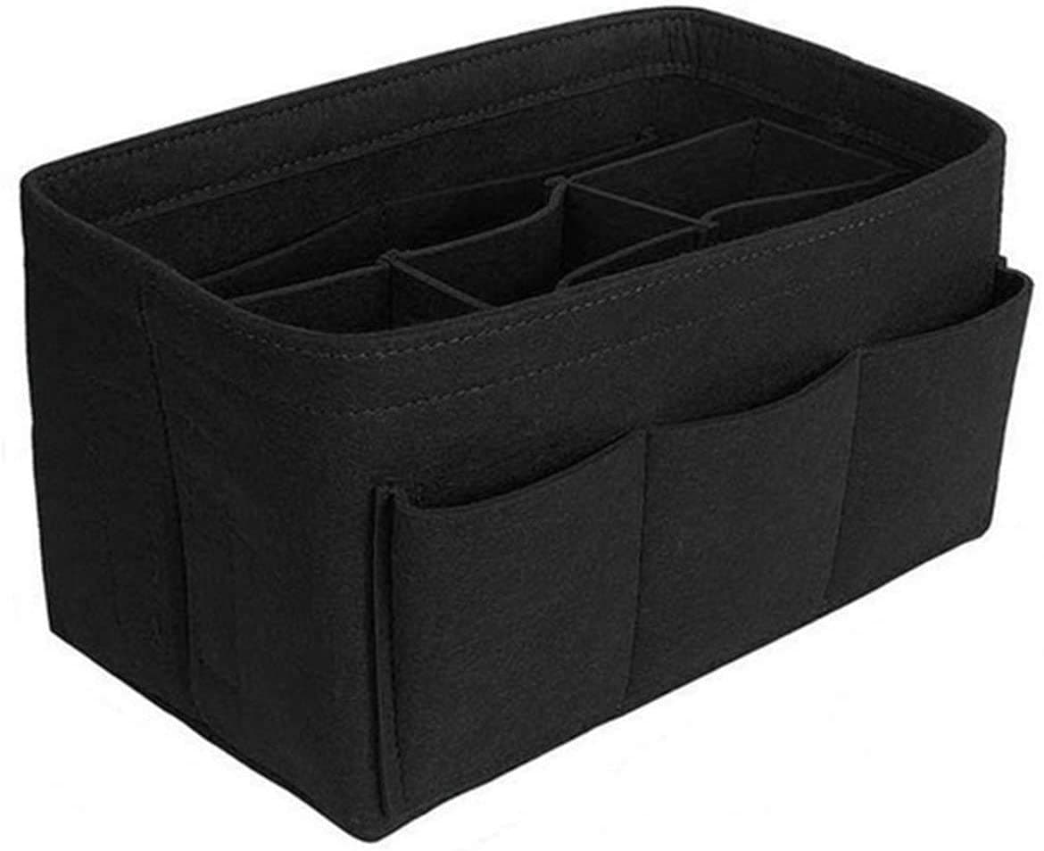 Yusuea Tidy Beauty Purse Insert Organizer, Purse Organizer Insert Felt Bag Organizer (Black,Medium)