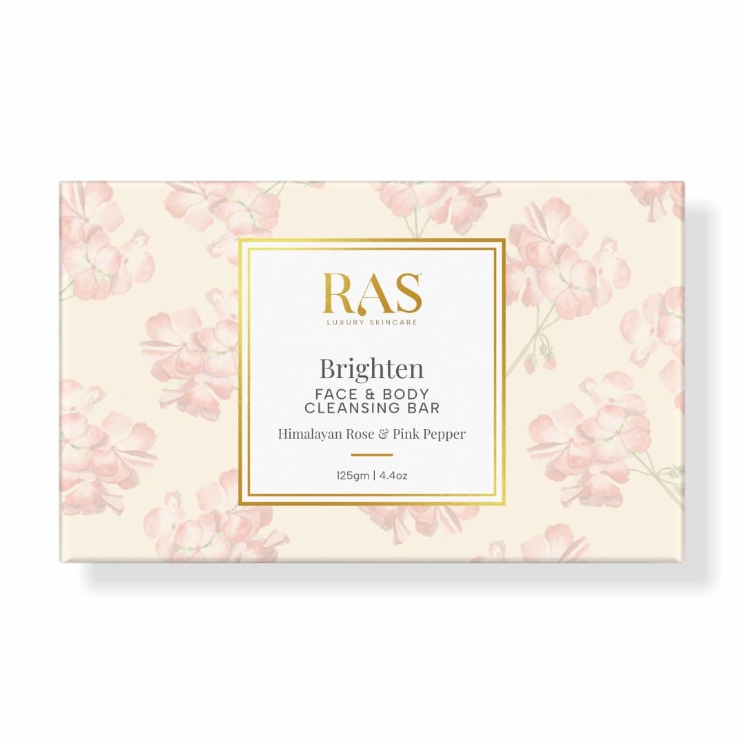Ras Luxury Oils Brightening Cleansing Bar for Face and Body with Aloe Juice & Himalayan Rose | Sulphate & Paraben Free Soap Suitable for All Skin Types, 125gm