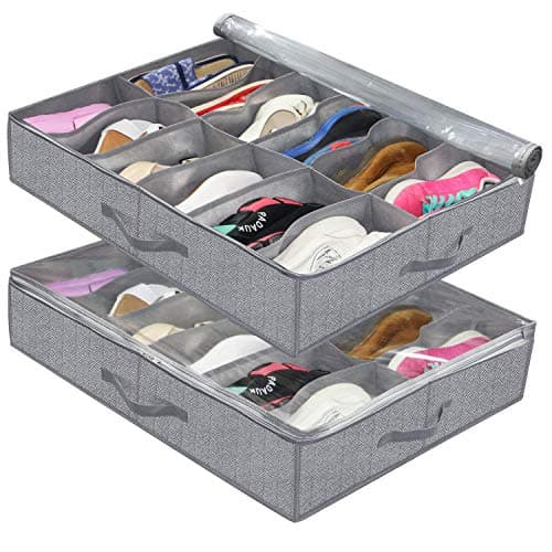 Onlyeasy Underbed Shoe Storage Organizer Flexible Zippered (Pack of 2, Fits 21-24 Pairs Total) Breathable Non-woven Fabric for Shoes, 30 x 24 x 6 inches, Classic Printing Grey, MNCLUBSB2P