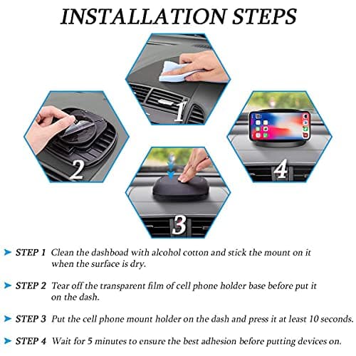 Tophot Car Phone Holder, Dashboard Mobile Phone Holder Mount for Cars with 360Β° Rotate Base, Horizontal & Vertical Viewing Car Phone Mount for iPhone Samsung Android Smartphones(Washable Reusable)