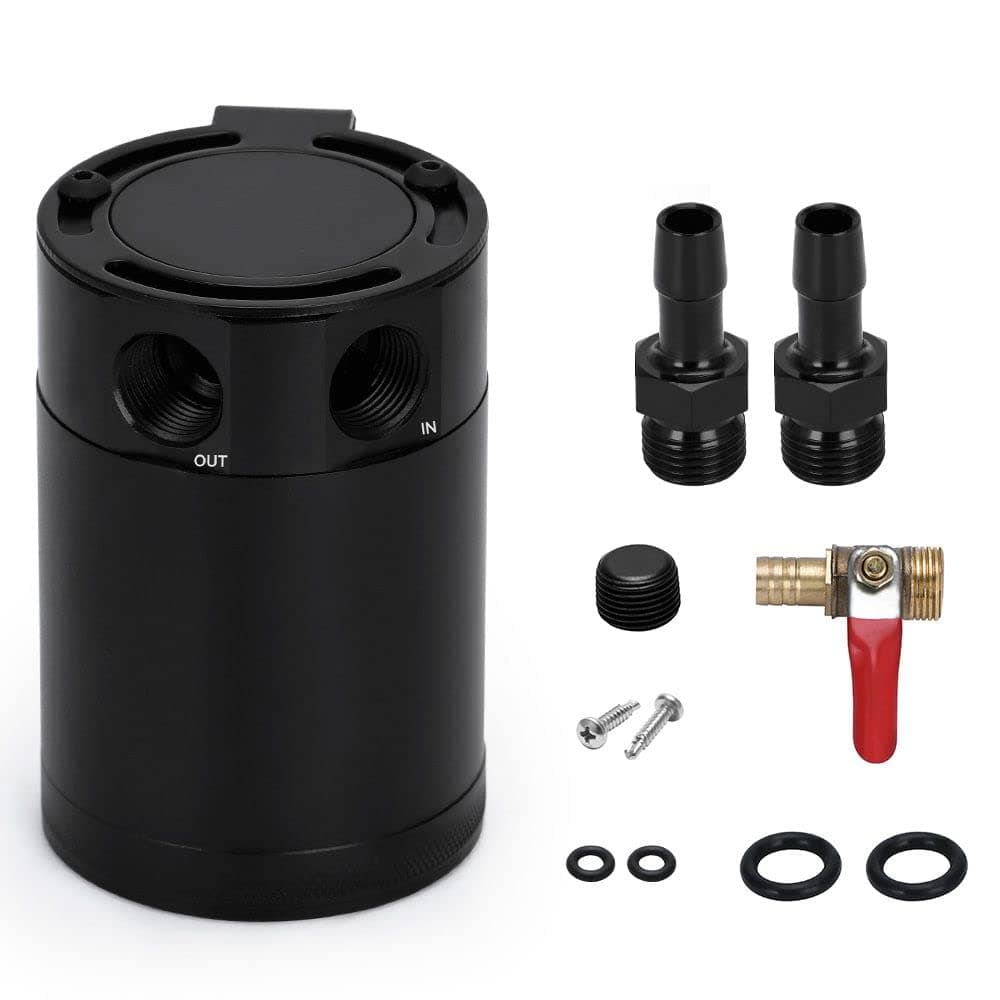 Baffled Oil Catch Can Kit Universal 2 Port Aluminum Oil Separator Reservoir Tank with Drain Valve