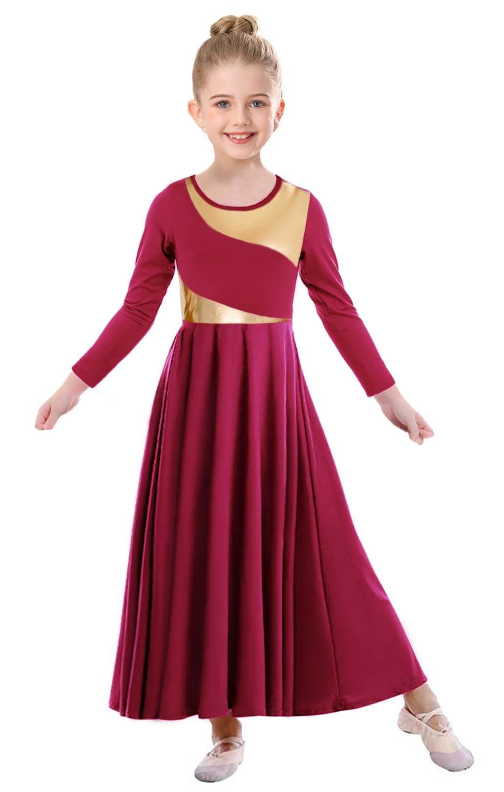 Girls Praise Dance Dress Metallic Block Irregular Liturgical Worship Church Choir Costumes Lyrical Dress